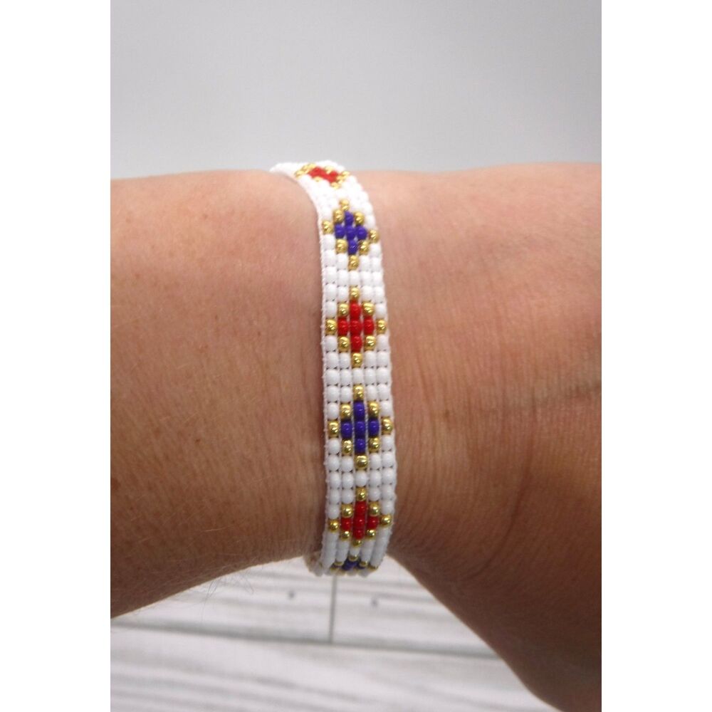 Beaded Bracelet Red, White, Blue & Gold
